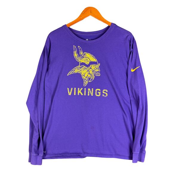 Nike NFL Minnesota Vikings Logo Dri-Fit Long Sleeve‎ Shirt Purple Gold Mens XL - Picture 1 of 11